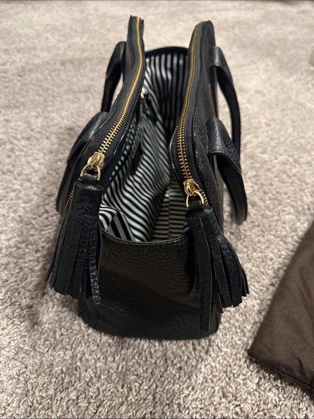 kate spade Black Pebbled Leather Double-Handle Satchel with Tassel - Picture 5 of 5